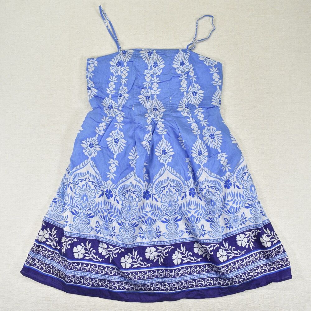 Calypso St. Barth Paisley Floral Dress Blue White Womens Small Smocked Sundress